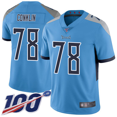 Tennessee Titans Limited Light Blue Men Jack Conklin Alternate Jersey NFL Football 78 100th Season Vapor Untouchable